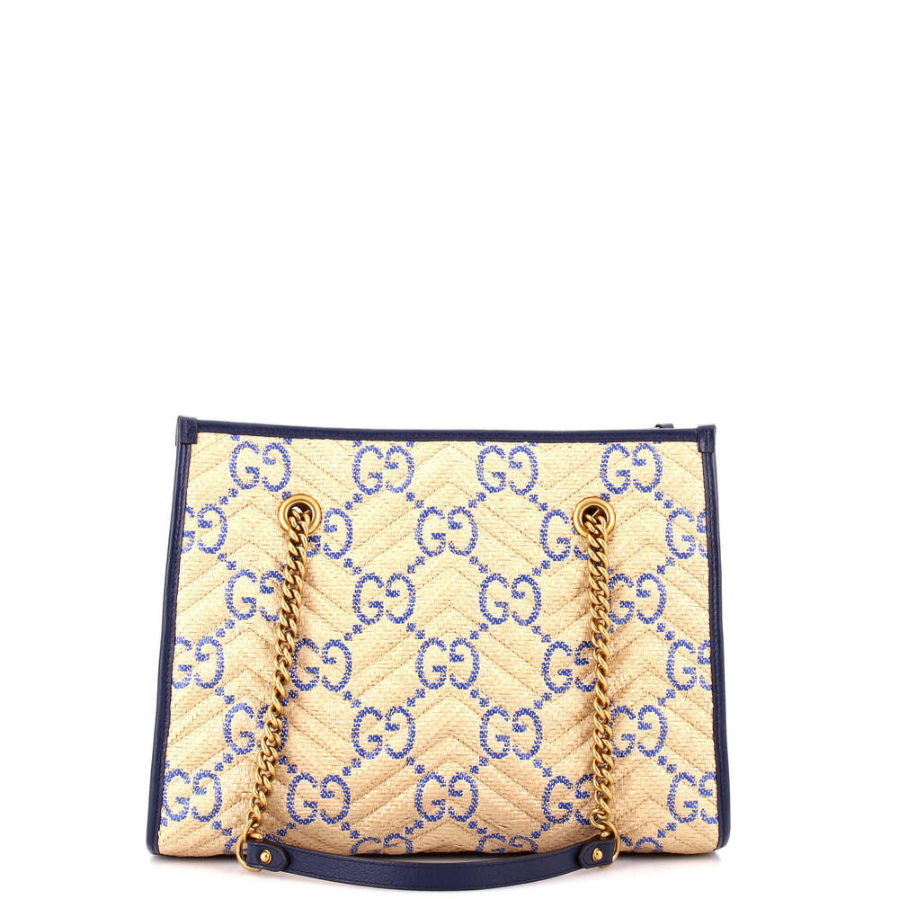 Gucci Medium GG Marmont Aria Chain Shopping Tote Jumbo GG Matelasse Raffia - Picture 3 of 5